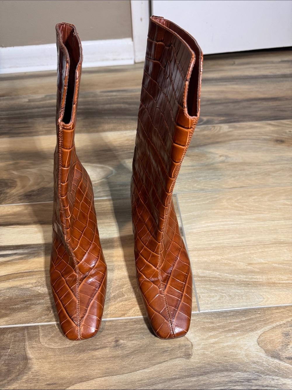 Sam Edelman Lolita Croc-Embossed Mid-Shaft Boots | Size 6.5